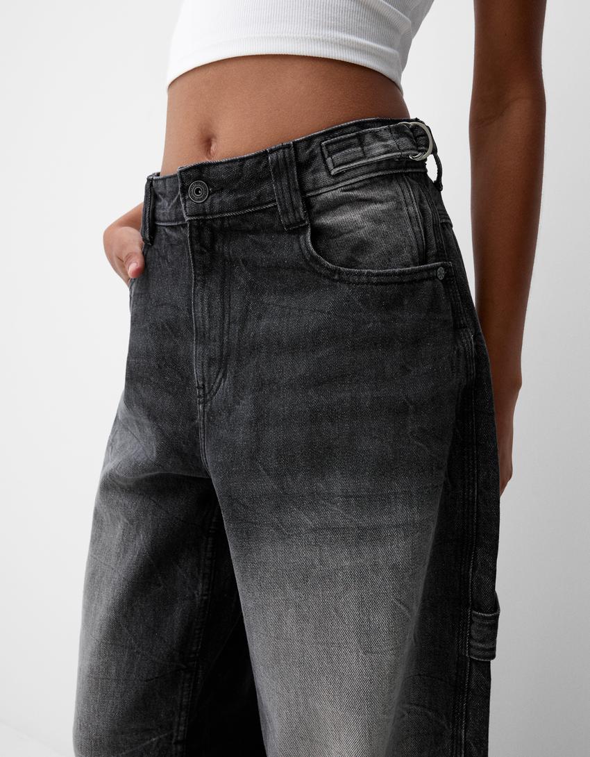 Adjustable balloon fit carpenter jeans-Black