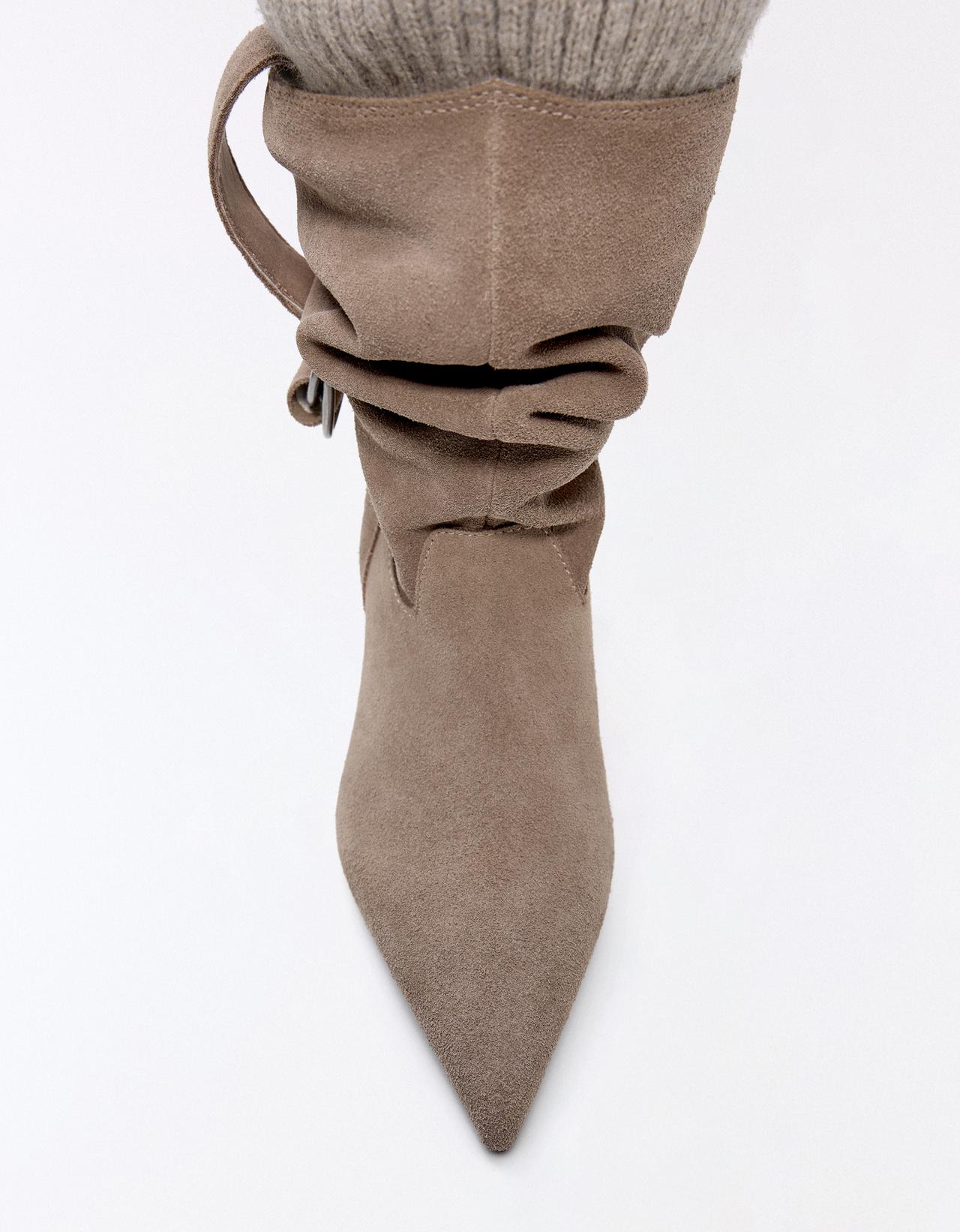 SLOUCHY LEATHER SOCK ANKLE BOOTS — BEIGE