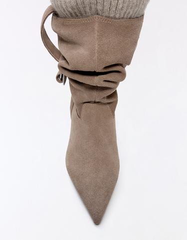 SLOUCHY LEATHER SOCK ANKLE BOOTS — BEIGE 4