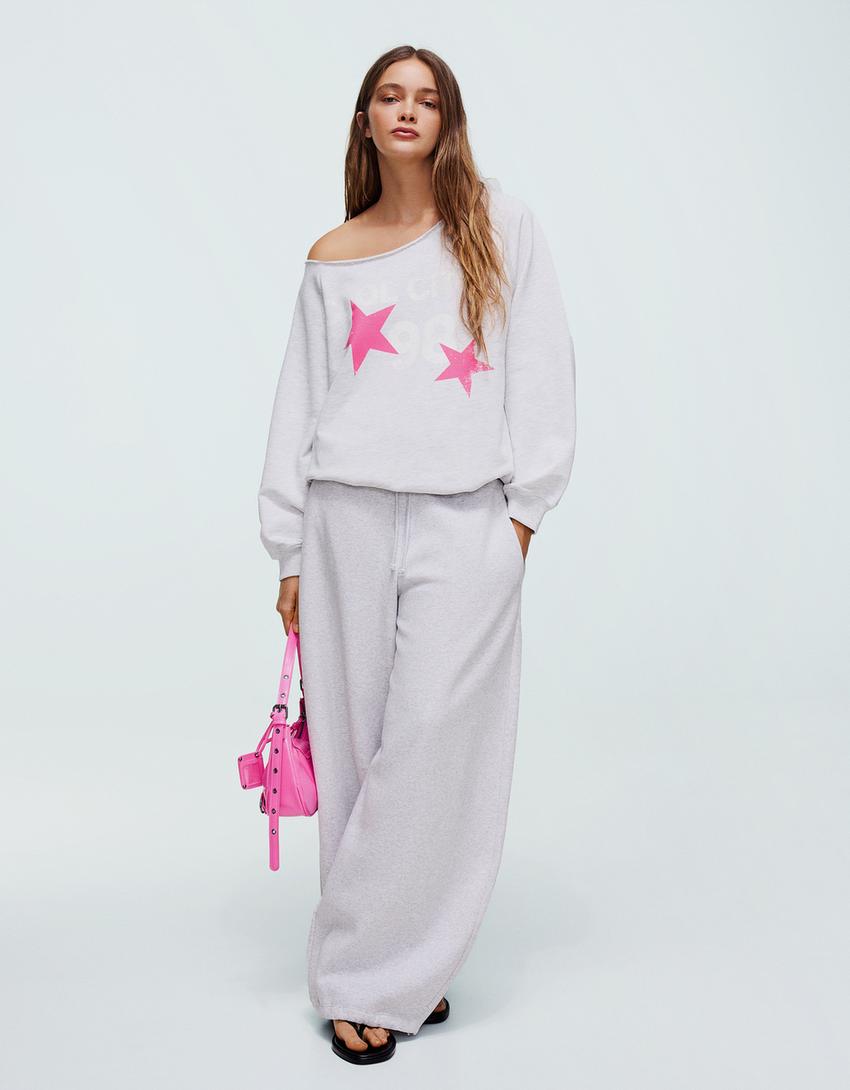 Asimetrik baskılı sweatshirt-Gri