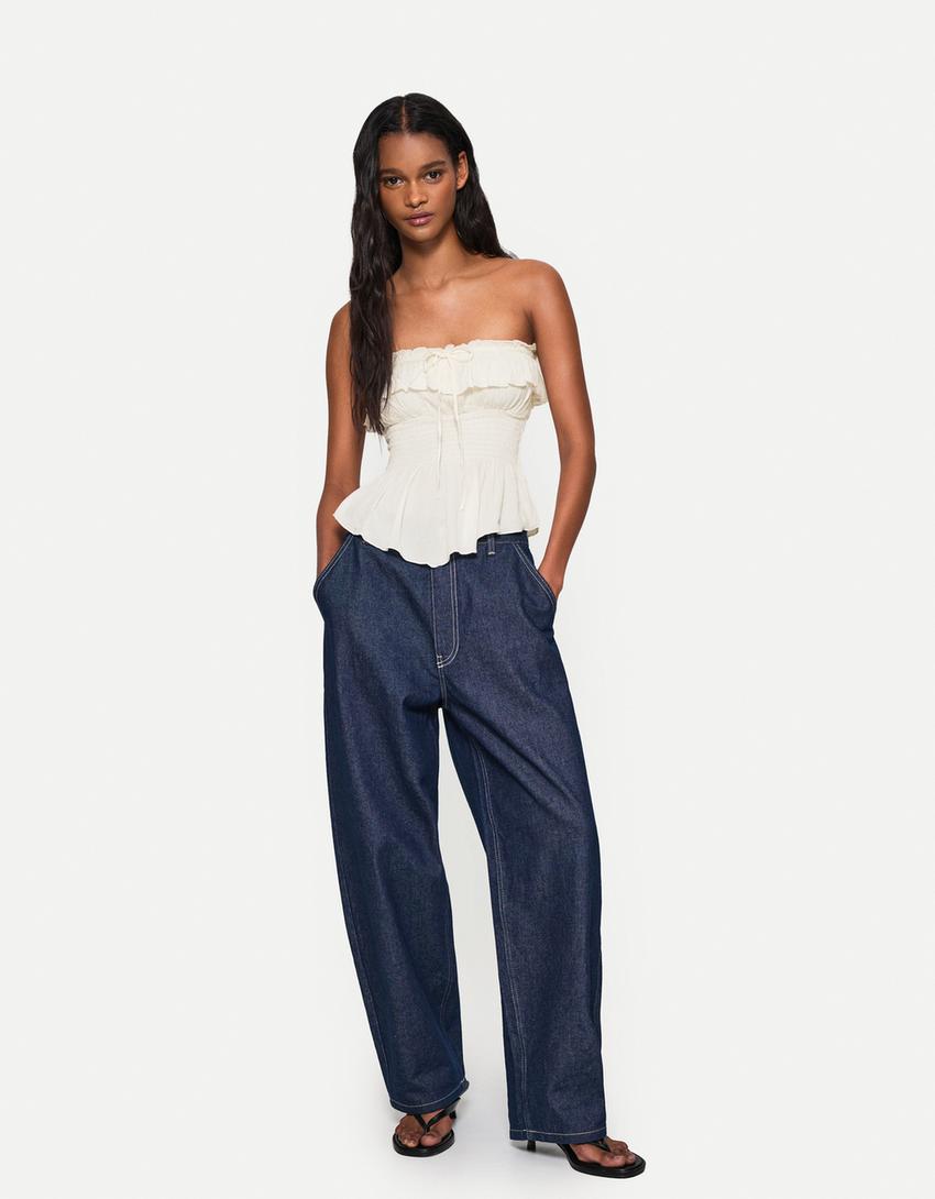 Top bandeau com textura e folho-Bege