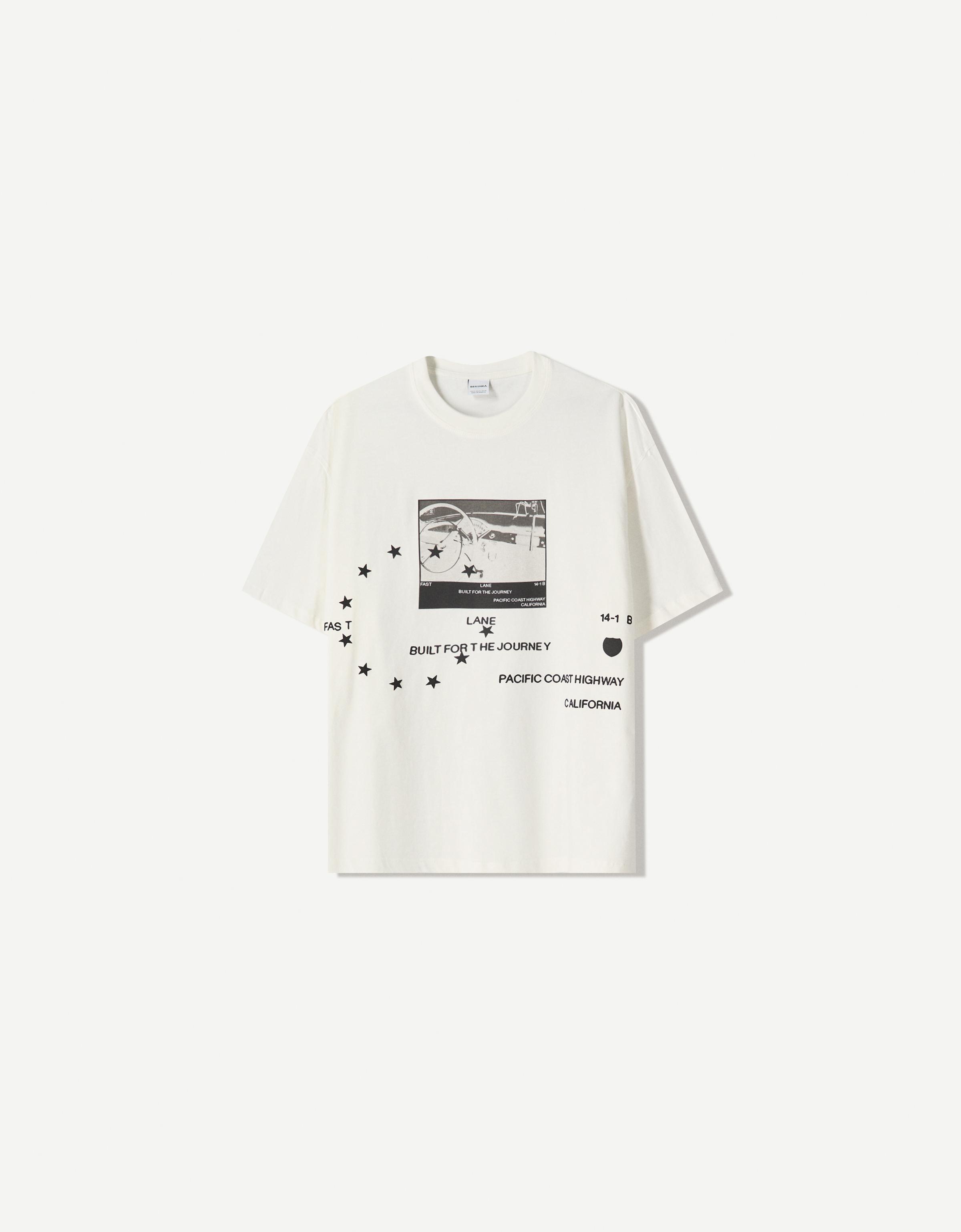 Bershka T-Shirt Mit Print Und Kurzen Ärmeln Herren Xs Grbrochenes Weiss