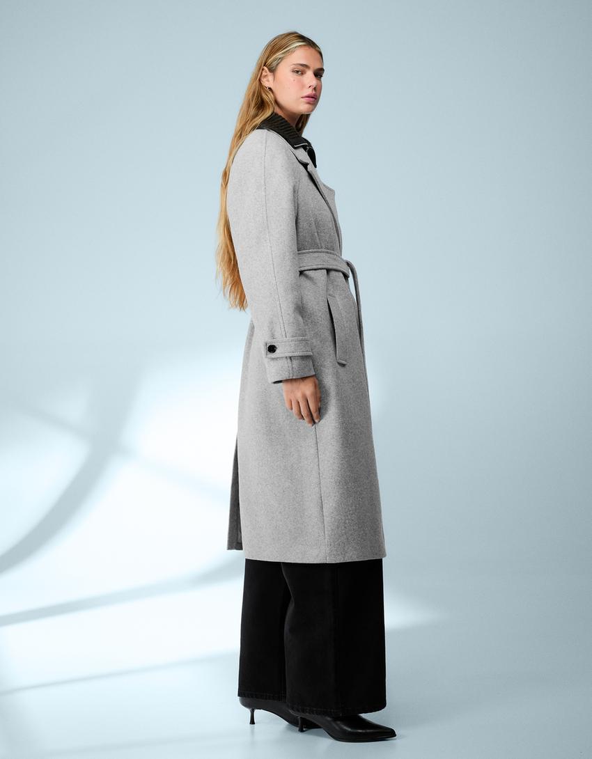 Abrigo trench soft cinturón-Gris