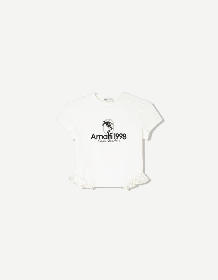 Printed short sleeve T-shirt with ruffles
