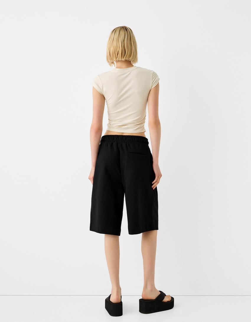 Calções bermuda baggy pinças-Preto-1