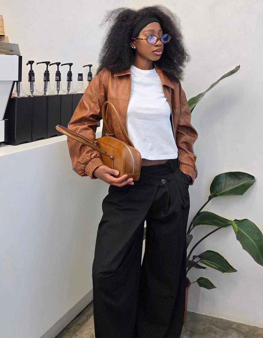 Veste en similicuir-Camel