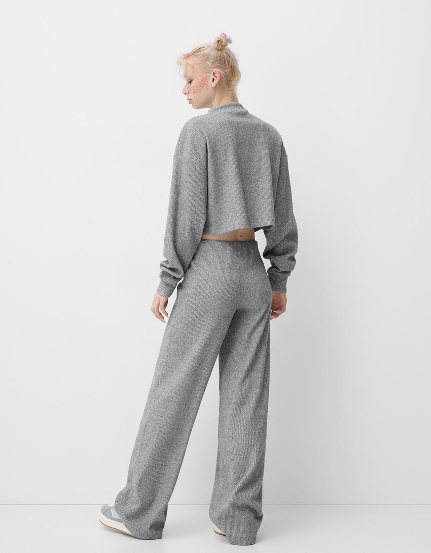 Pull col montant bord-côte soft touch-Gris-1