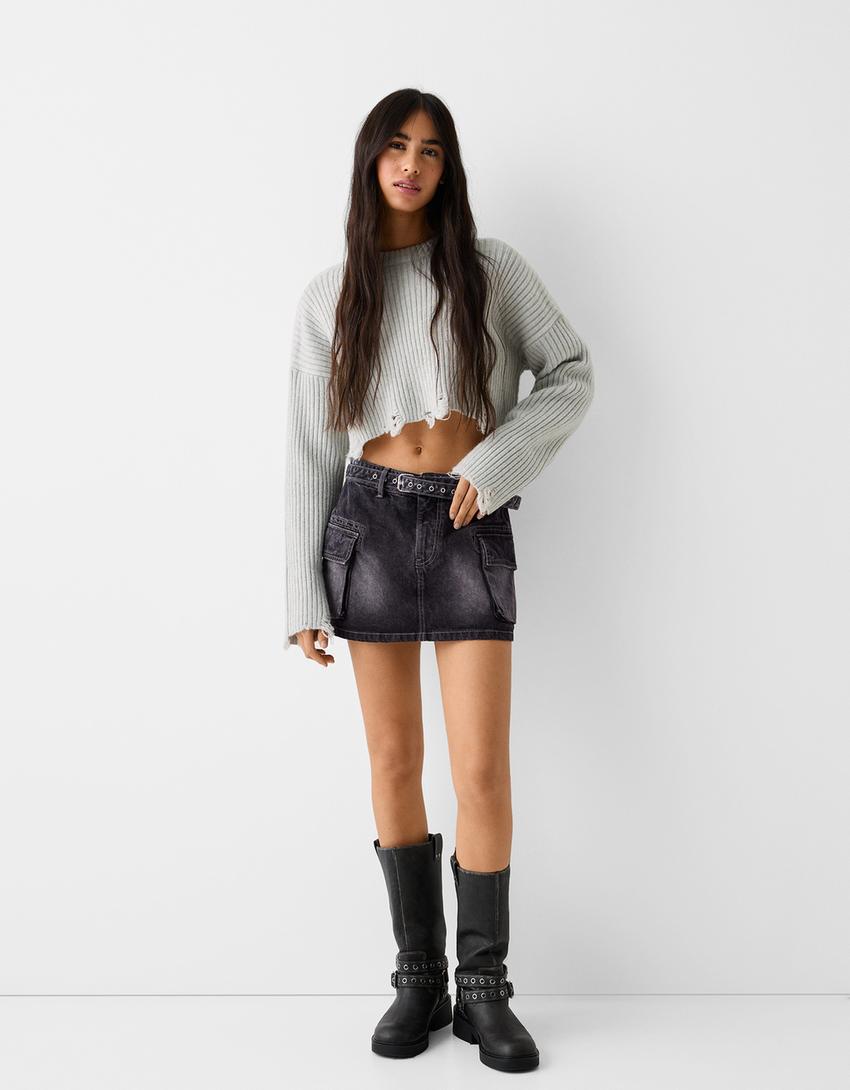 Belted twill cargo mini skirt - Skirts & Shorts - BSK Teen | Bershka