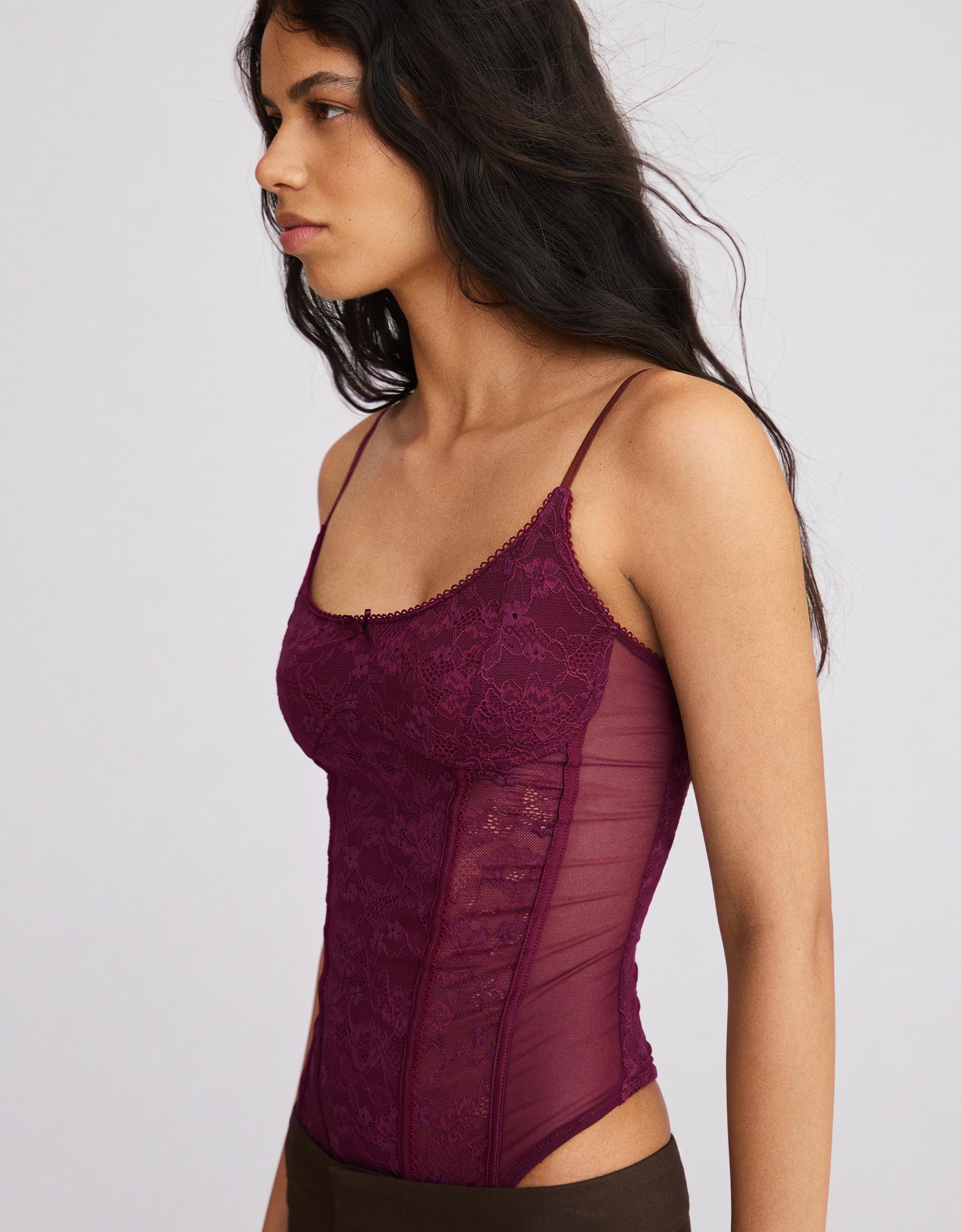 Strappy lace bodysuit — Burgundy