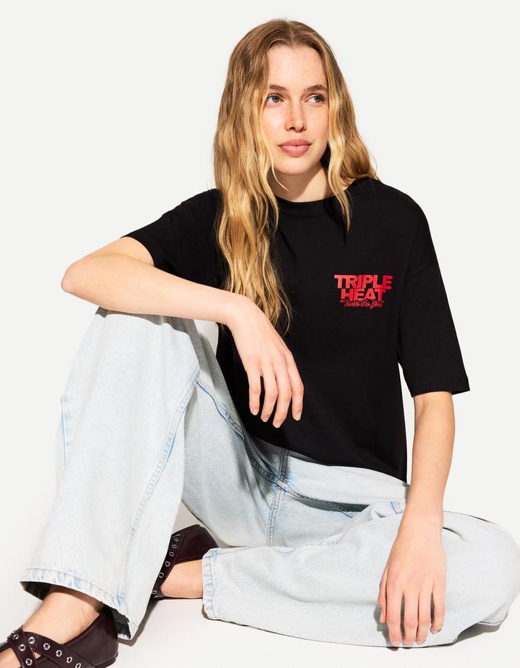 Desenli kısa kollu oversize t-shirt
