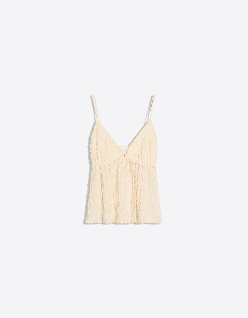 Rustic ruffled top-Cream