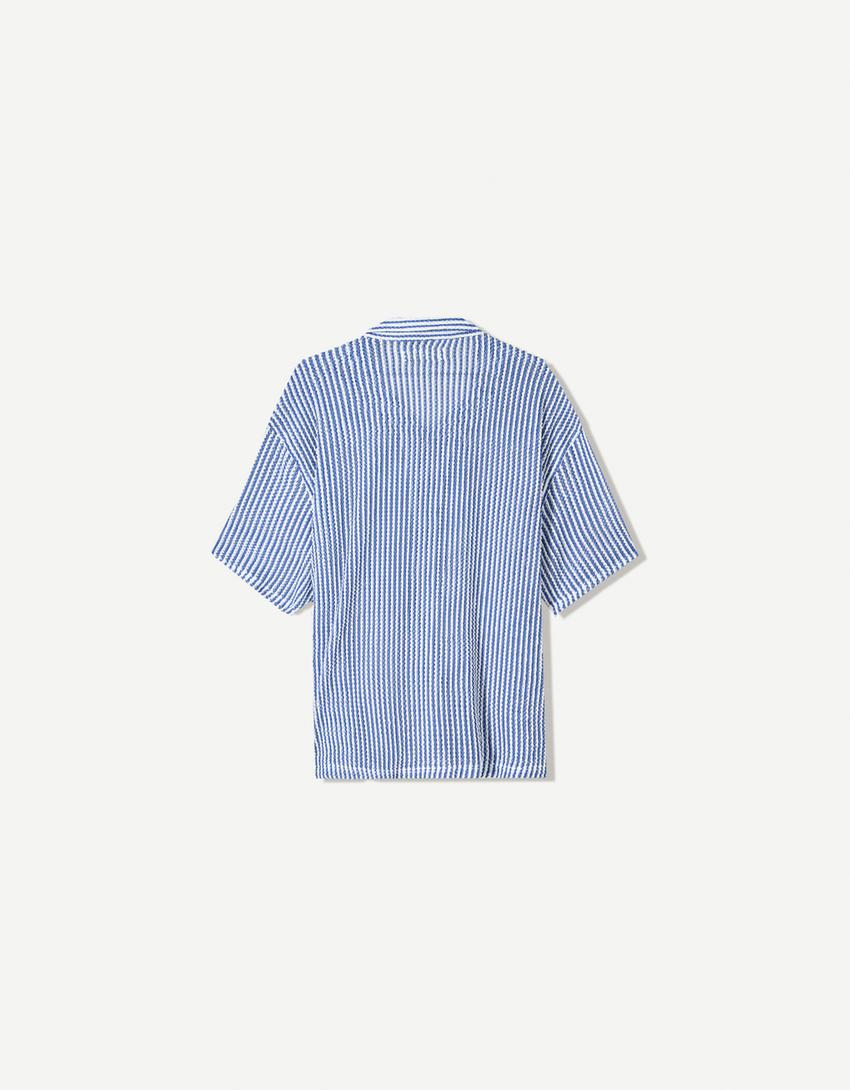 Striped short sleeve shirt-Blue