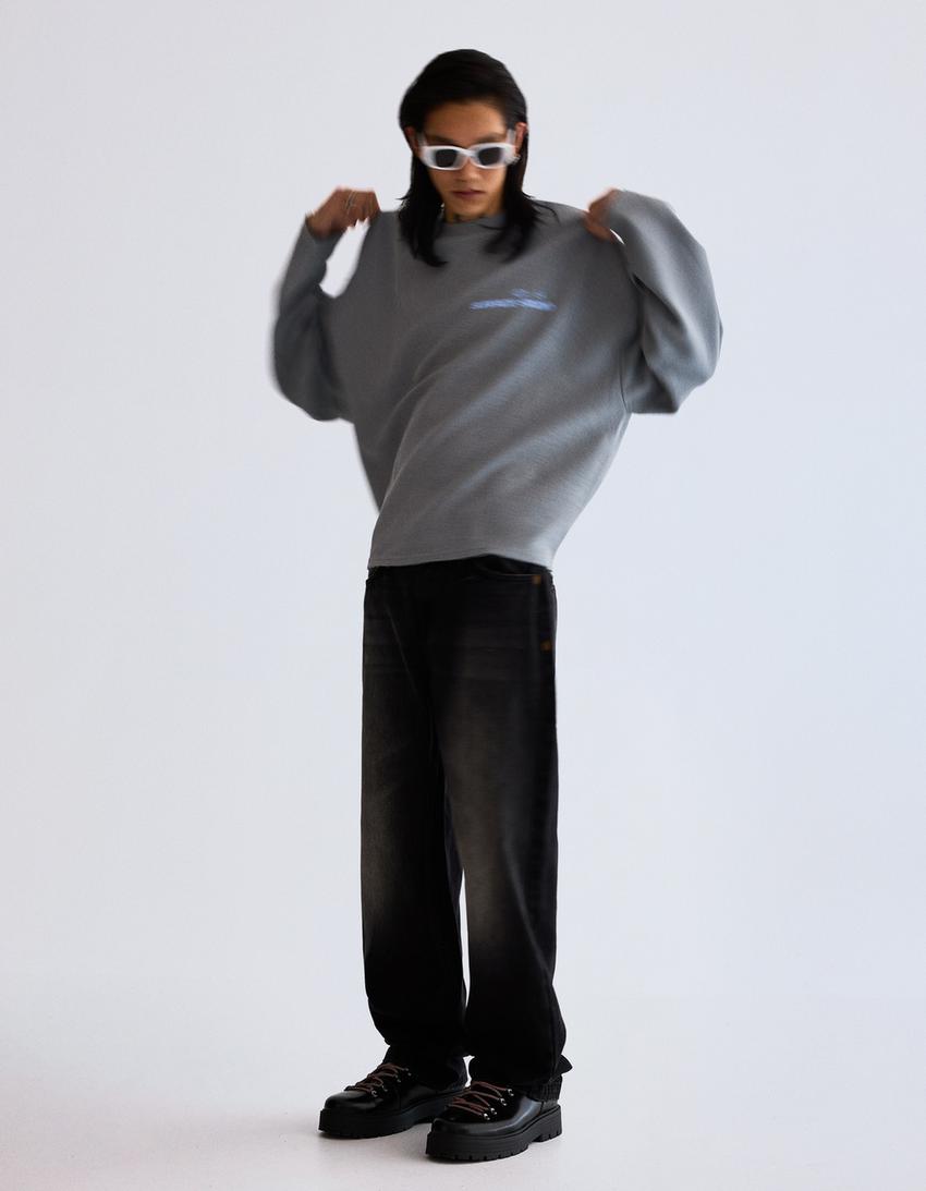 Relax fit straight jeans-Zwart