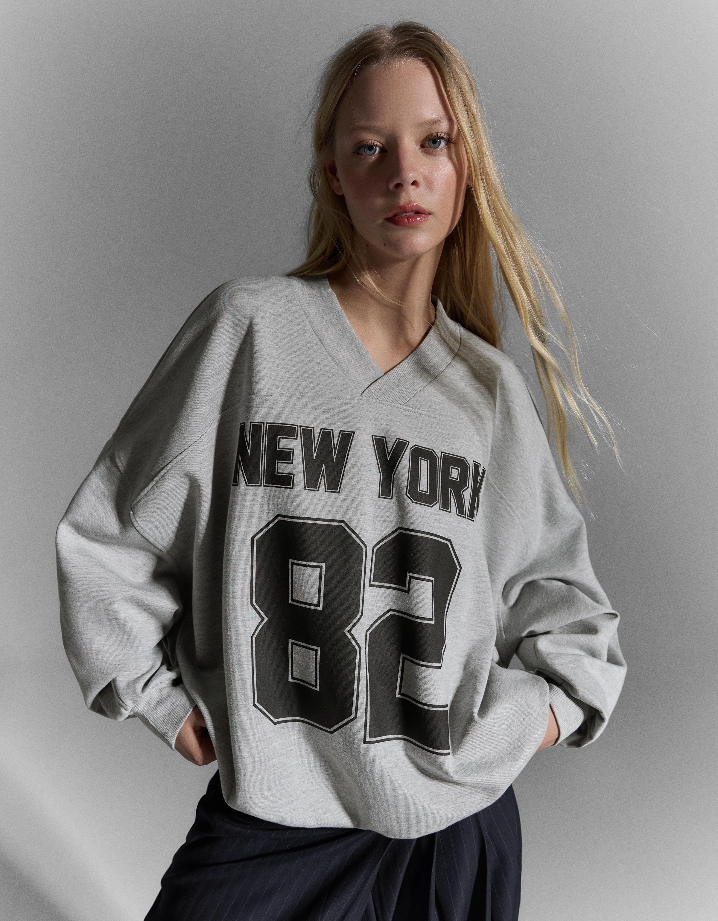Sudadera Oversize Print Mujer Xs-S Gris