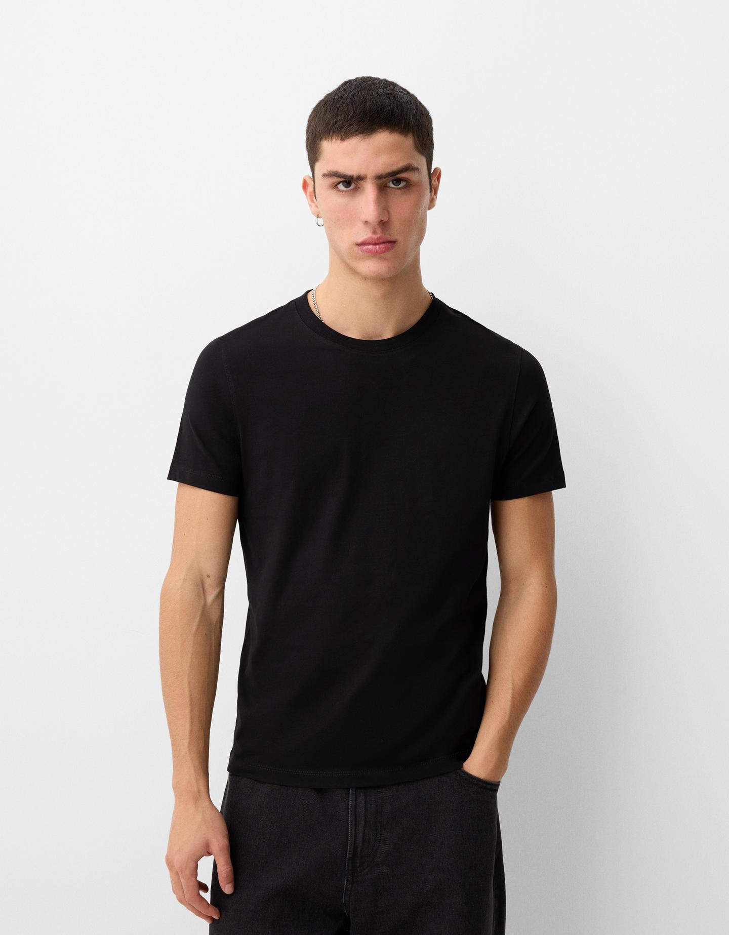 Bershka Camiseta Manga Corta Regular Hombre L Negro