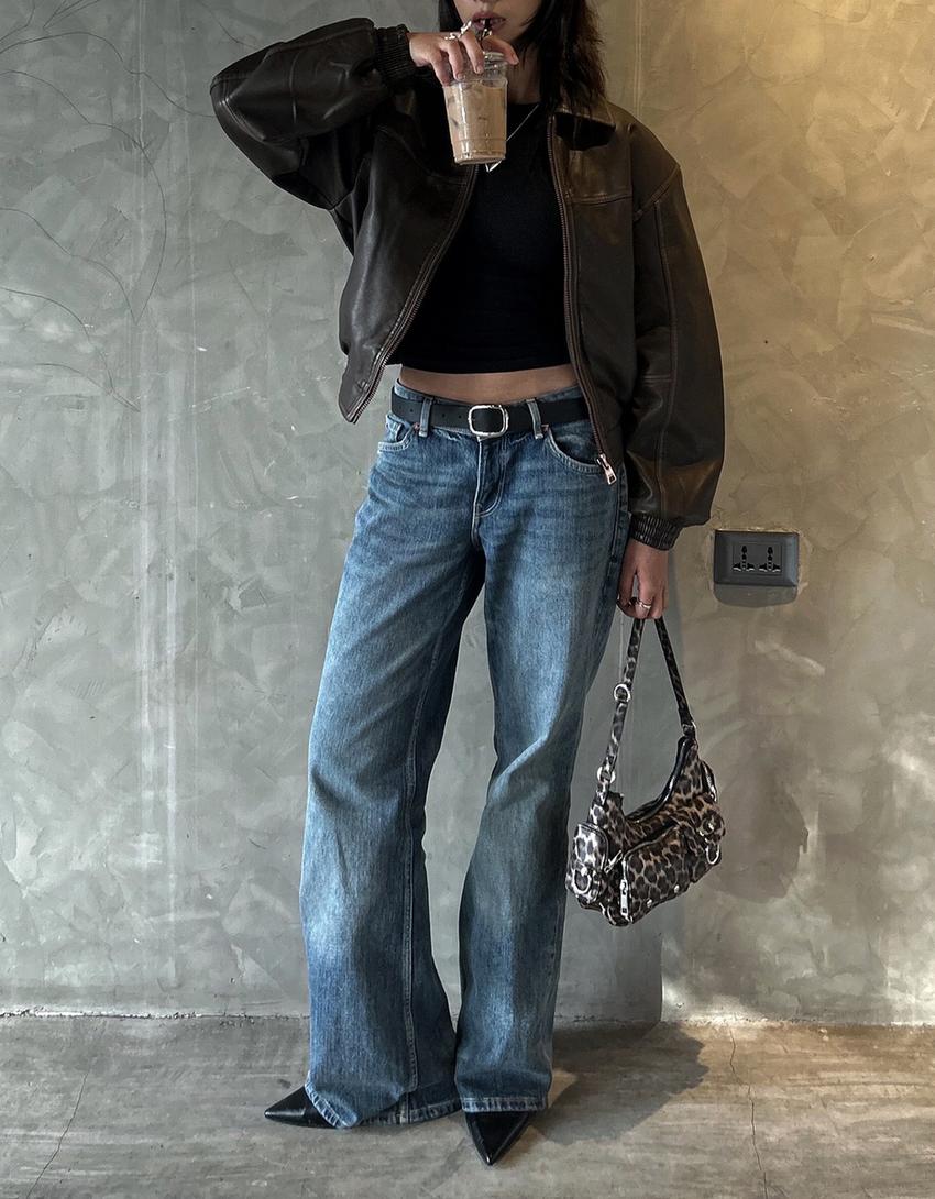 Jean bootcut taille basse-Bleu lavé-1