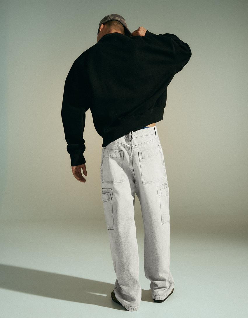 Baggy fit kargo jean-Gri