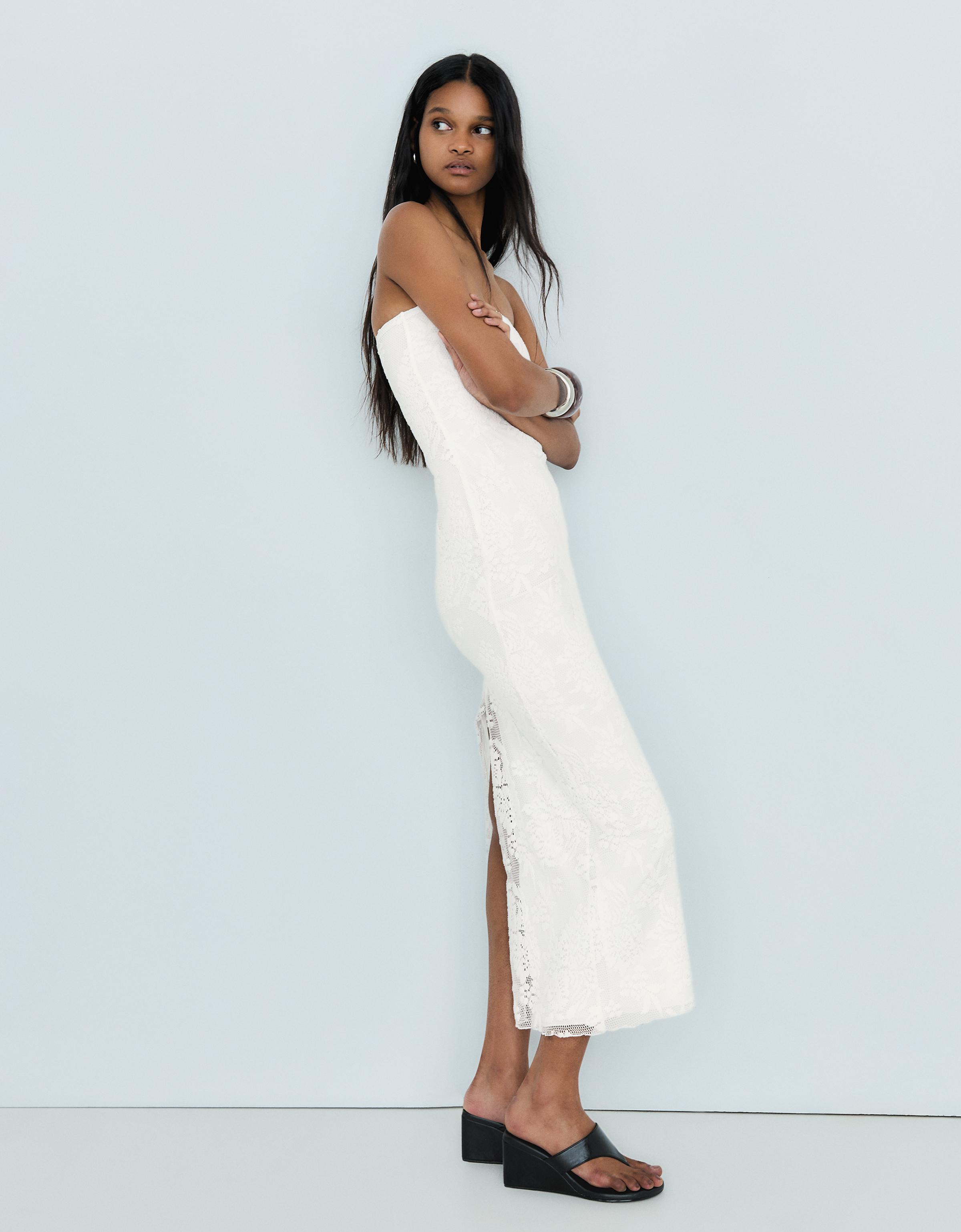 Rustic bandeau midi dress — Cream