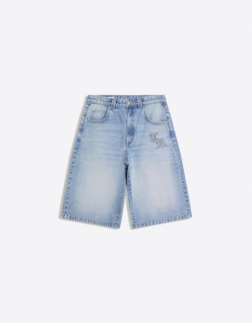 Bermudas denim baggy-Azul claro