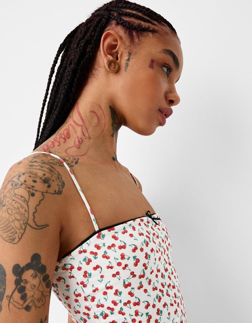 Animal print strappy top with bow detail-Red-3