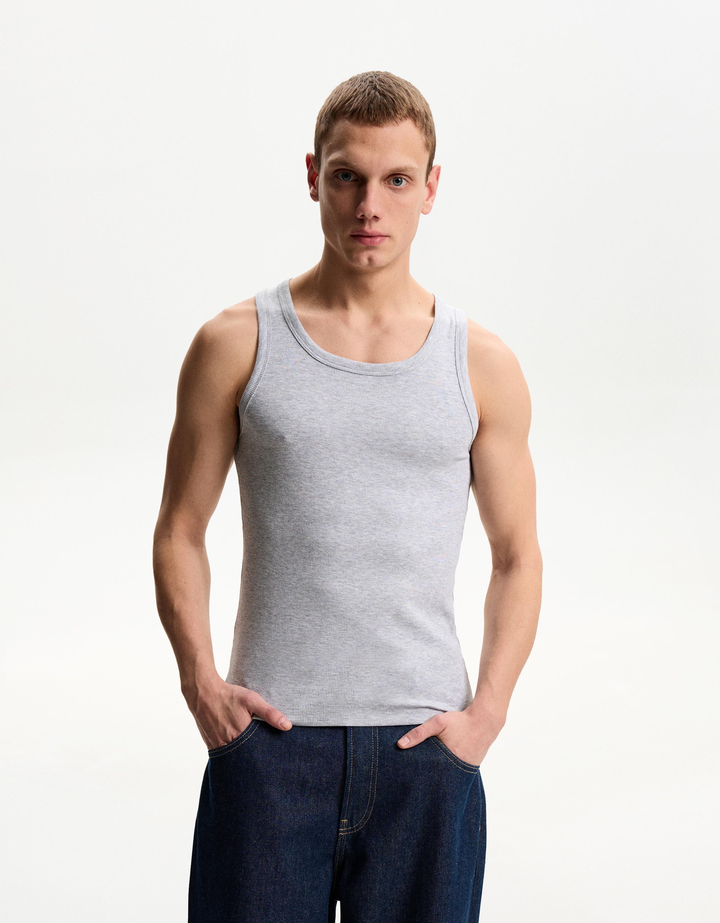 Bershka Trägertop Aus Rib Herren Xs Grau