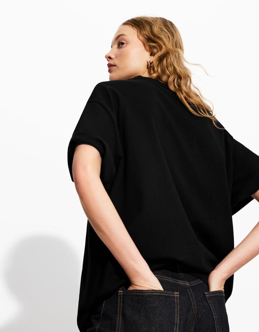 Oversized T-shirt van zwaar katoen met korte mouw-Zwart