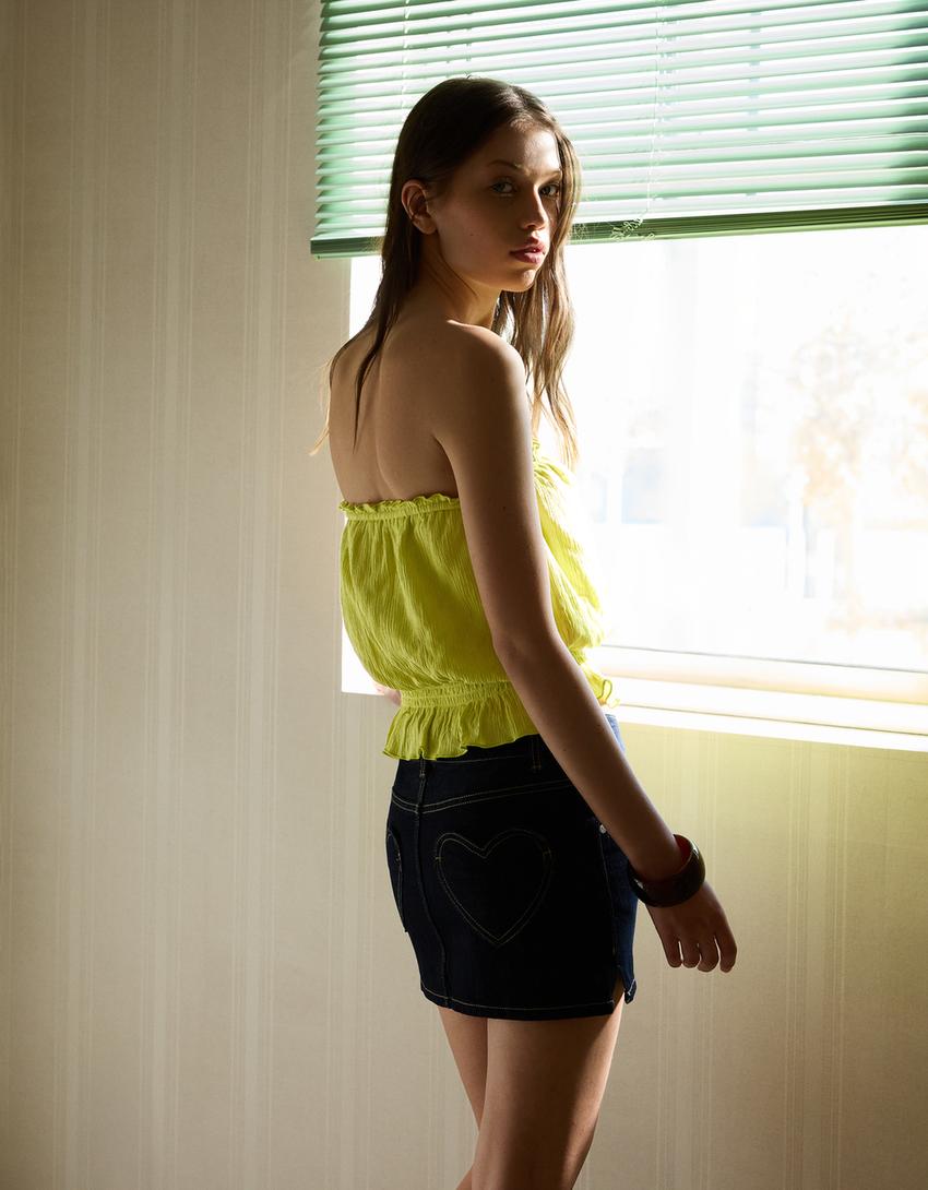 Ruched crepe bandeau top-Green