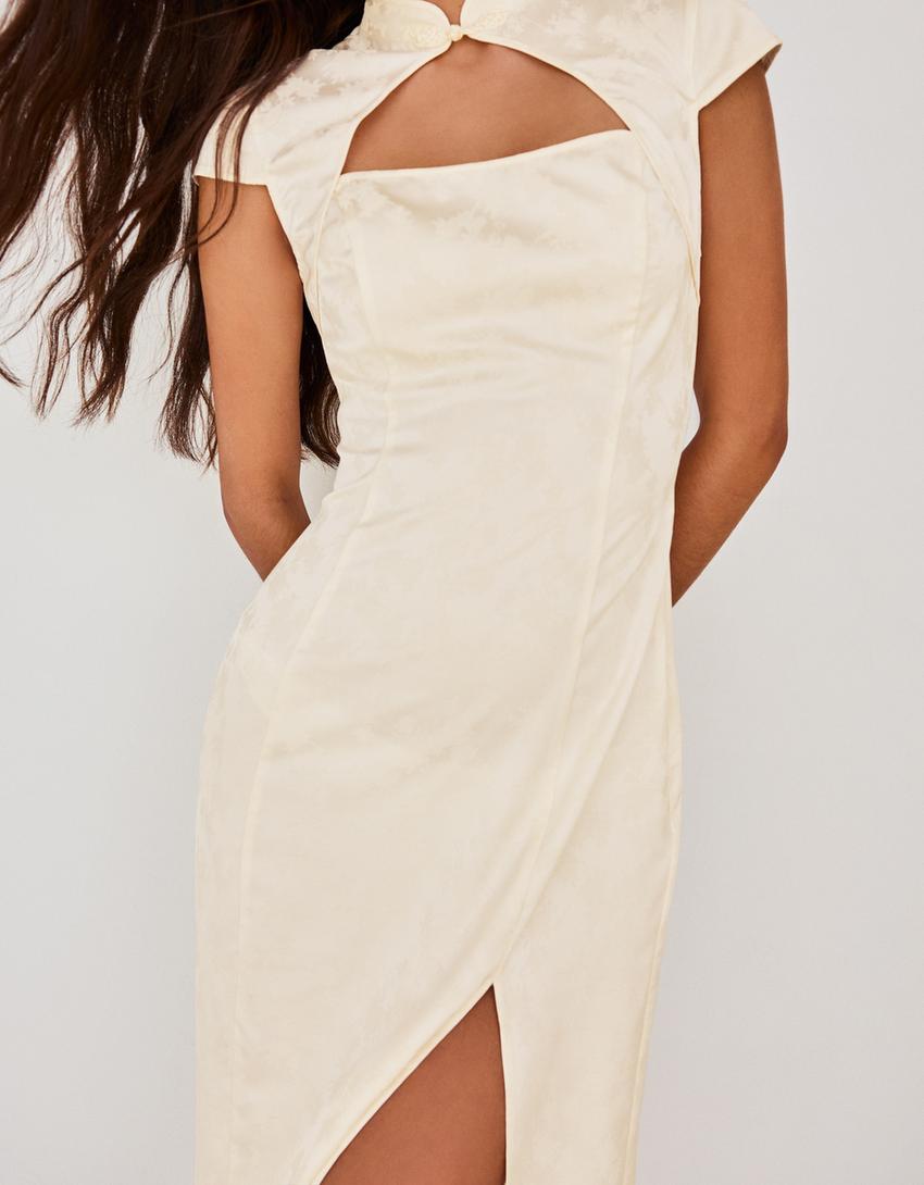 Jacquard sateen midi dress-White