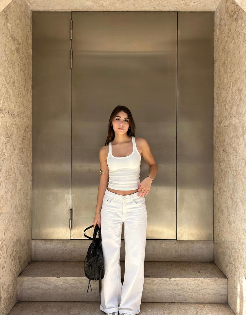 Sleeveless ribbed T-shirt-Off white-1