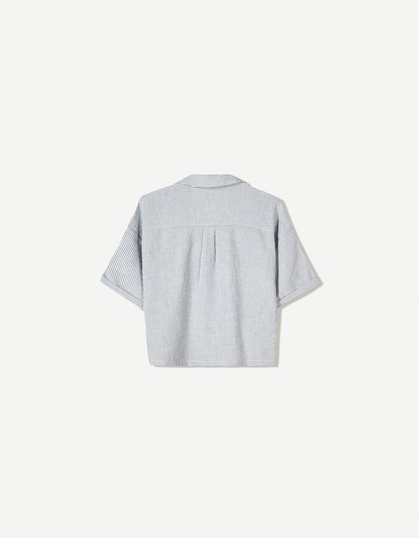 Textured rustic short sleeve shirt-Navy
