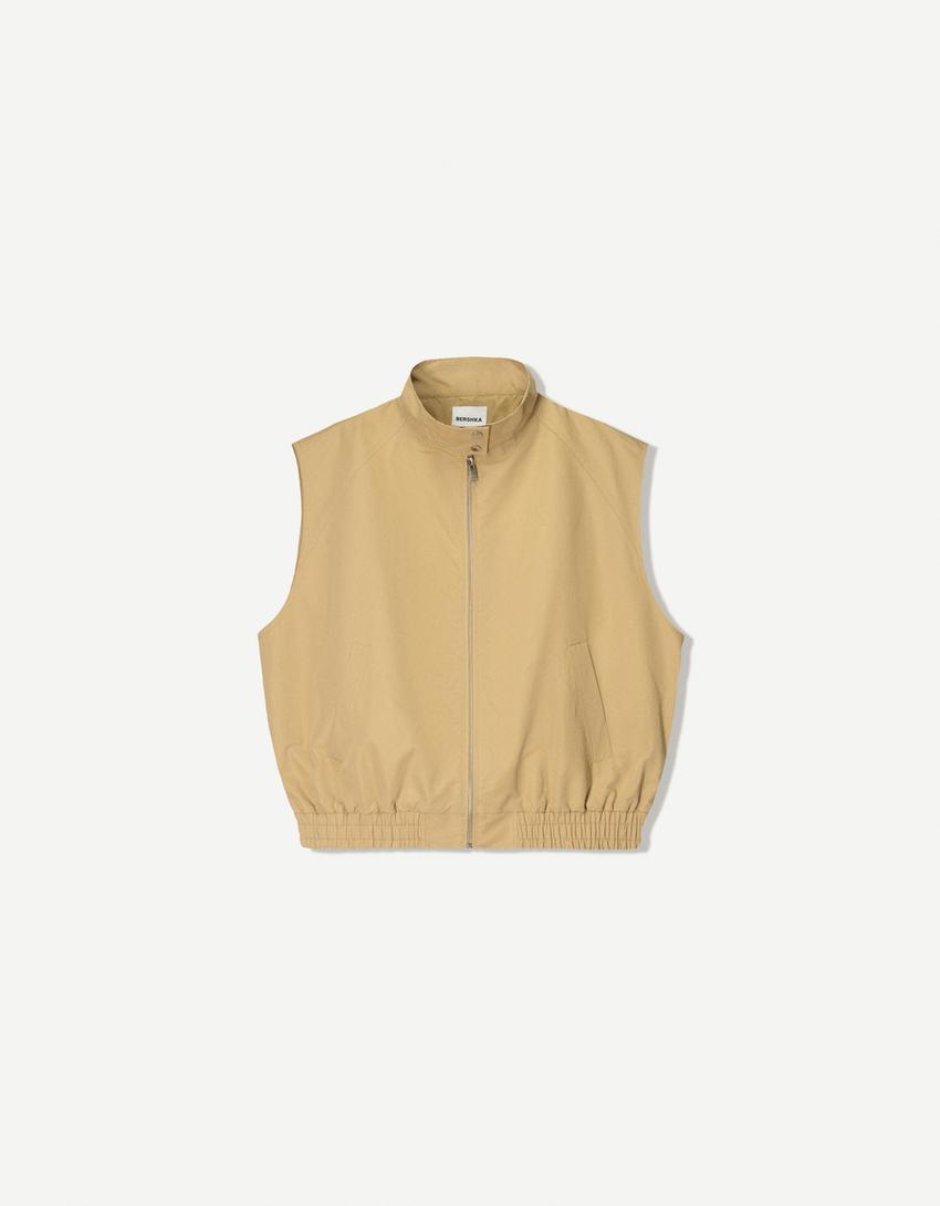 Oversize gilet with zip-Beige