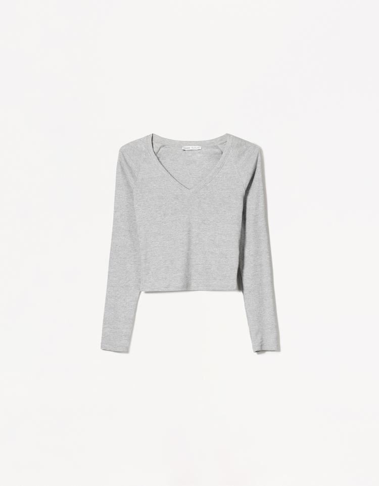 Camiseta manga larga cuello pico