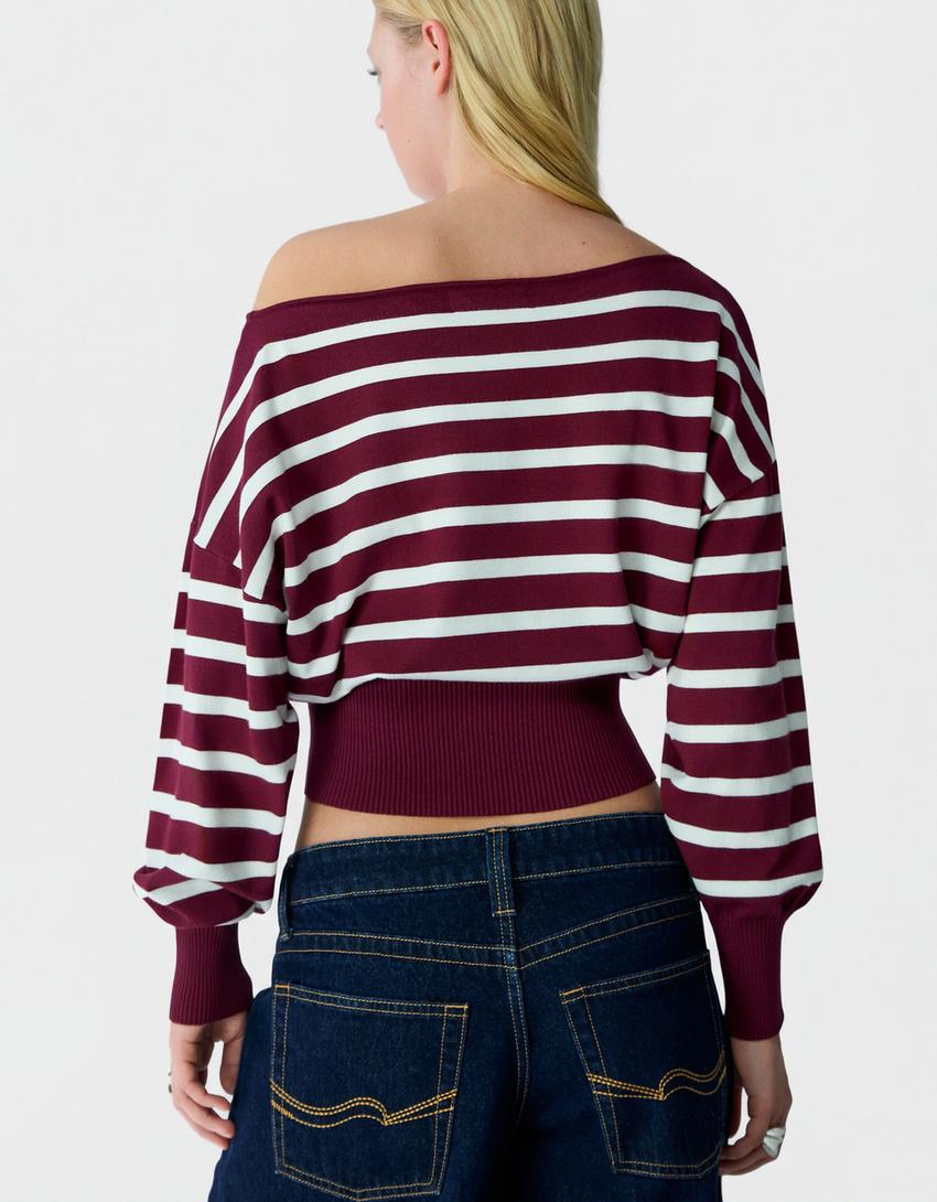 Asimetrični pulover s uzorkom-Bordo