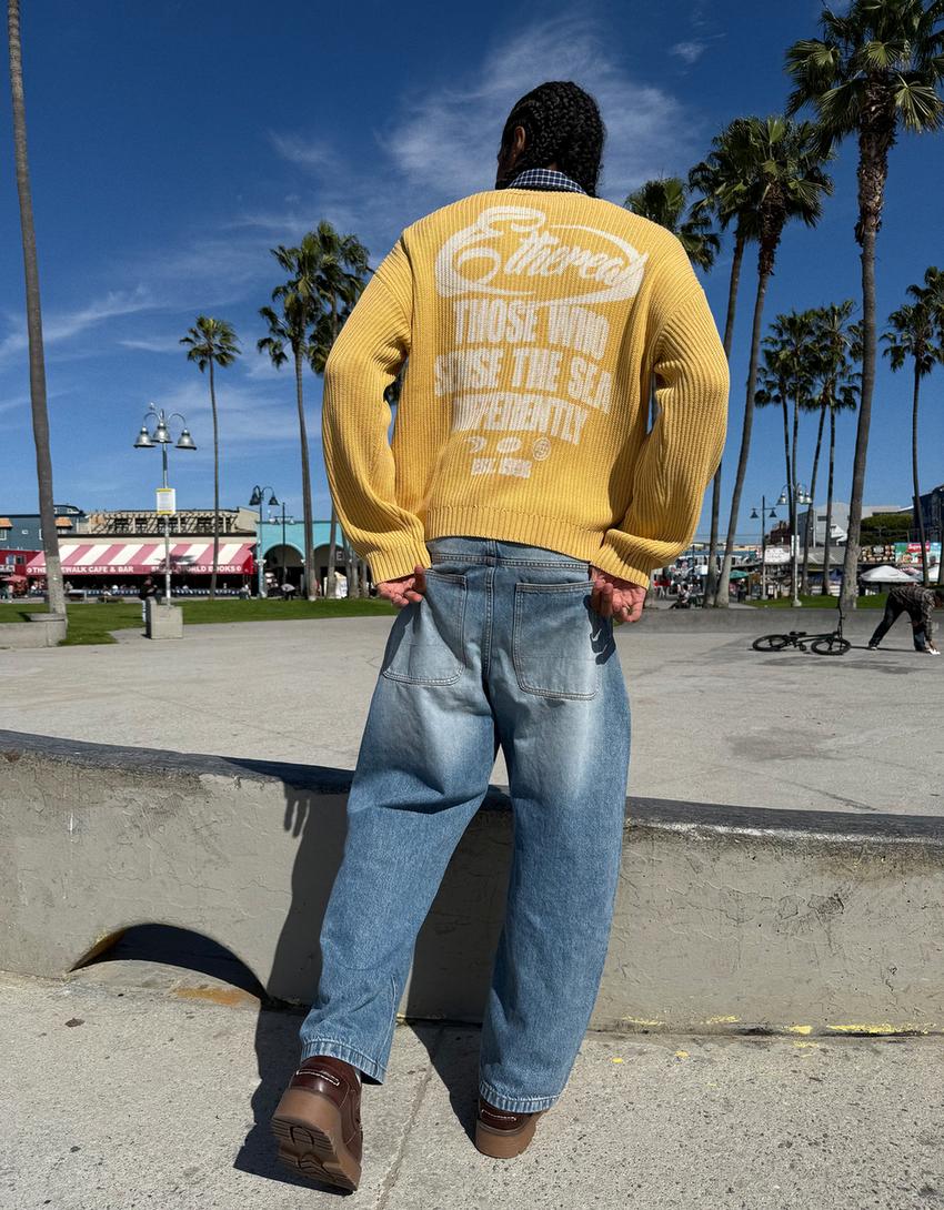 Printed boxy fit crew neck sweater-Yellow