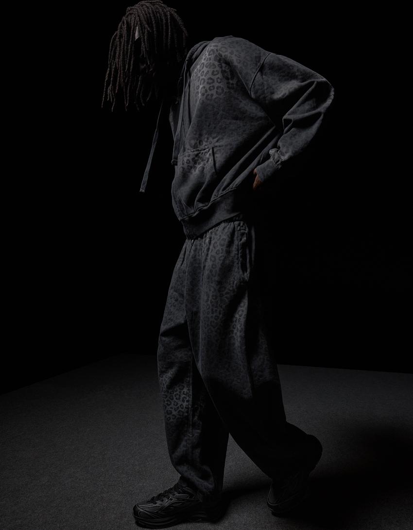 Pantalone balon kroja sa životinjskim dezenom-Siva