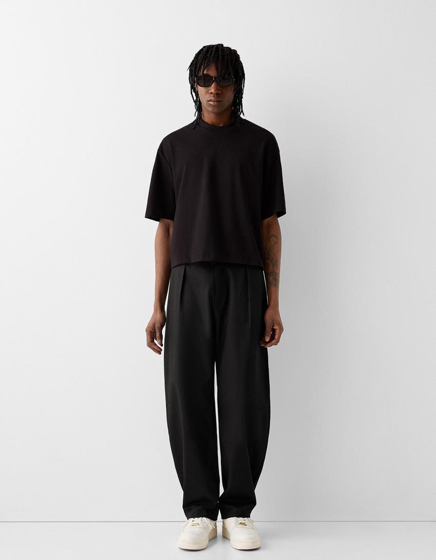 Tailored lyocell blend balloon trousers-Black-4