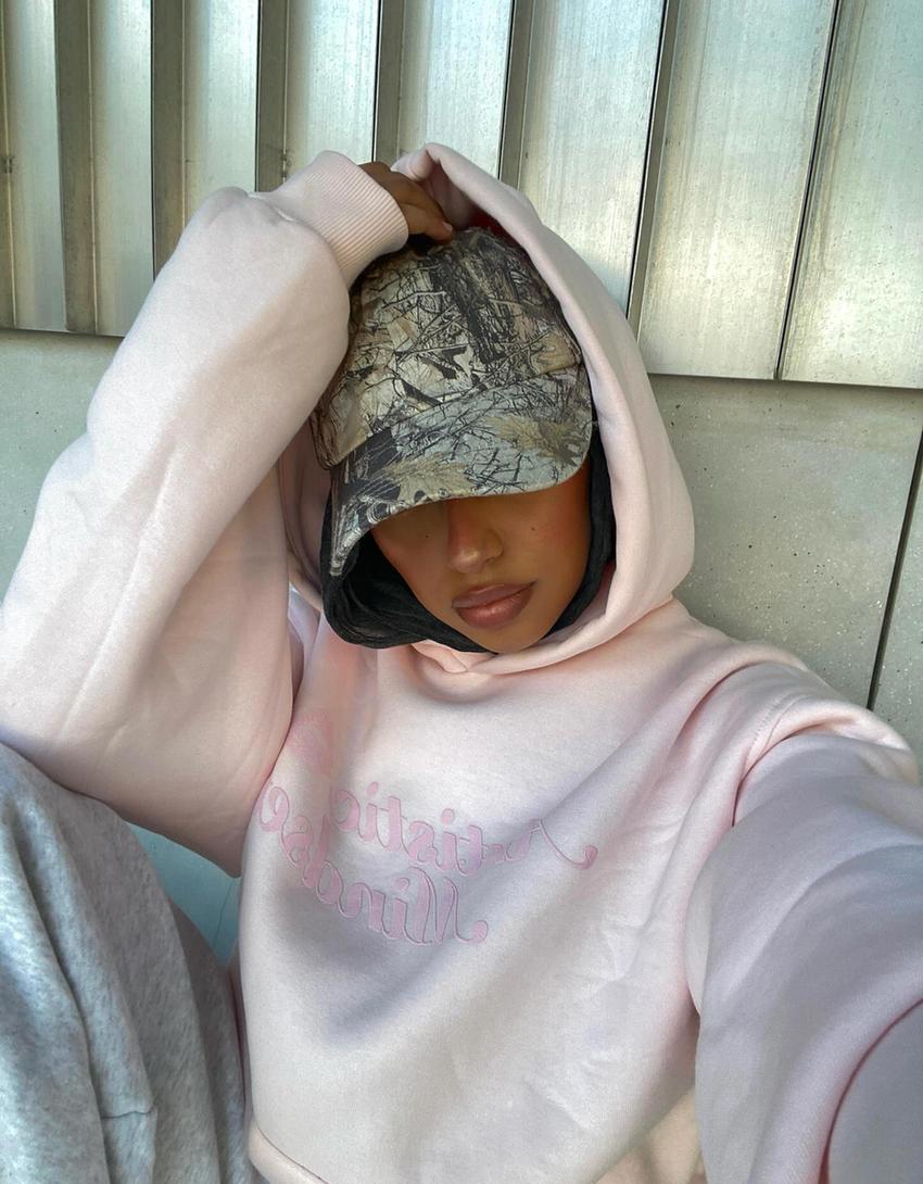 Hooded sweater with print-Pink