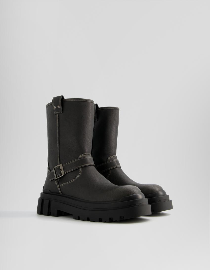 Bottines motard effet usé homme-Noir-0