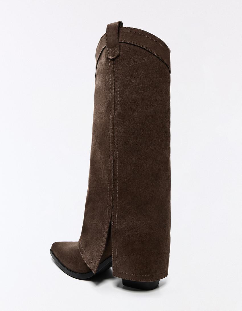 COWBOY HEEL TROUSER BOOTS-Brown