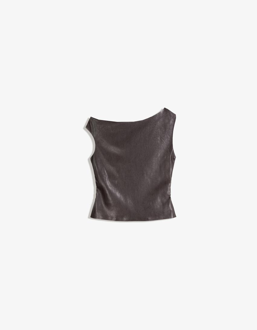 Asymmetrische top met leereffect-Bruin