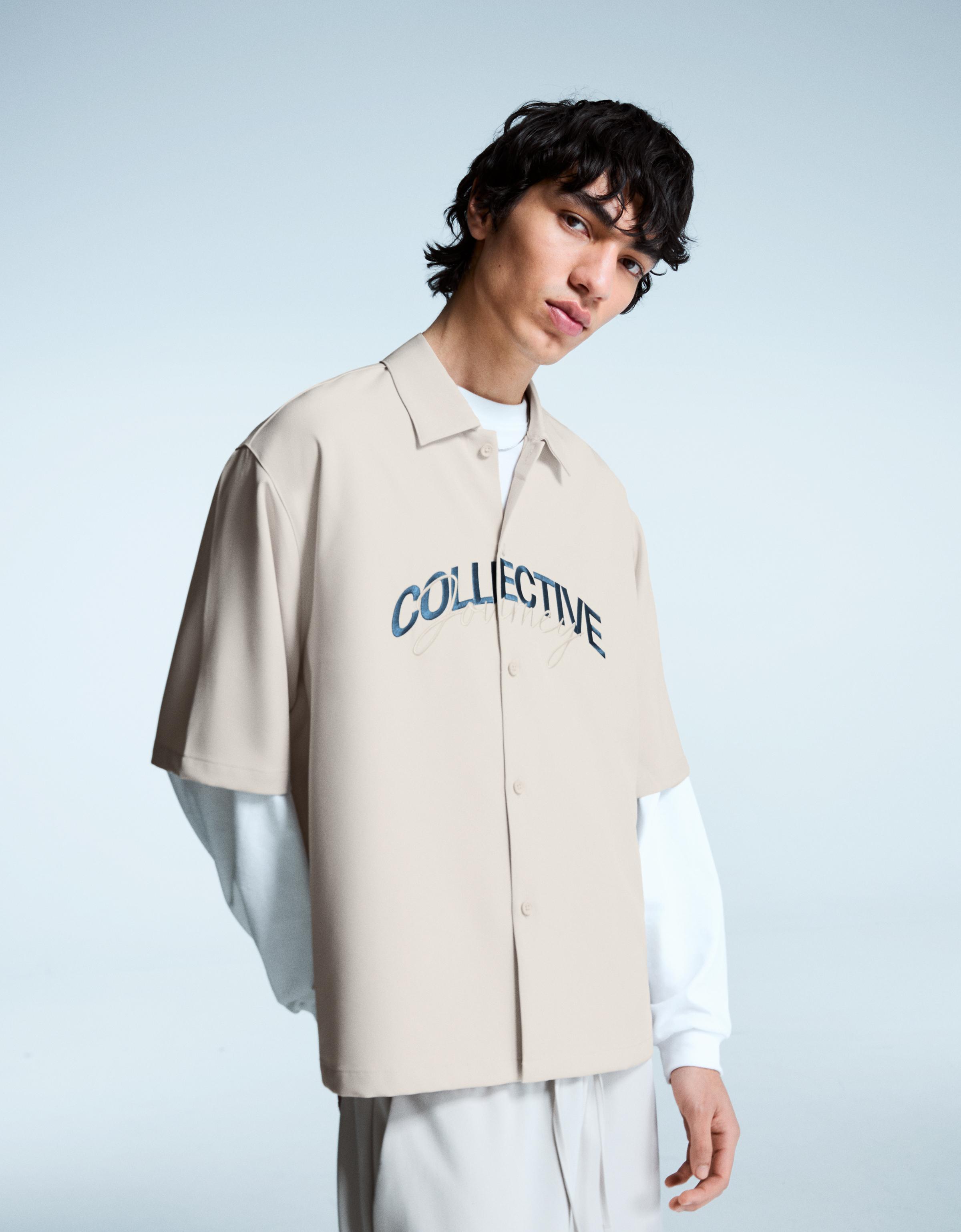 Bershka Boxy Hemd Mit Stickerei Im Tailored-Look Herren Xs Rohweiß