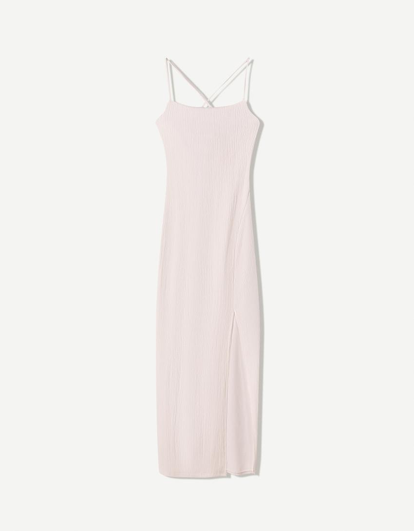 Rustikales Midikleid mit Trägern-Rohweiß
