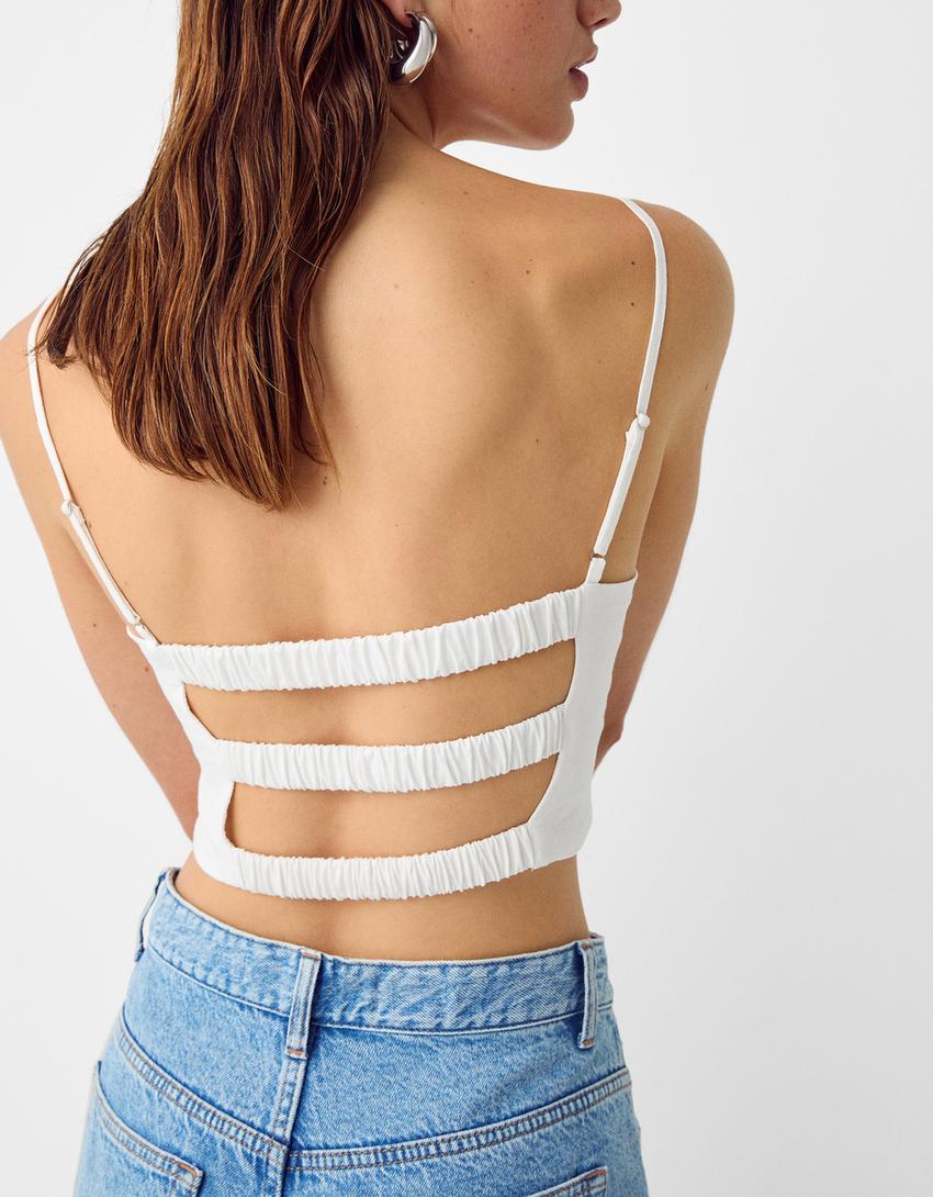Crop top avec lin-Blanc-5