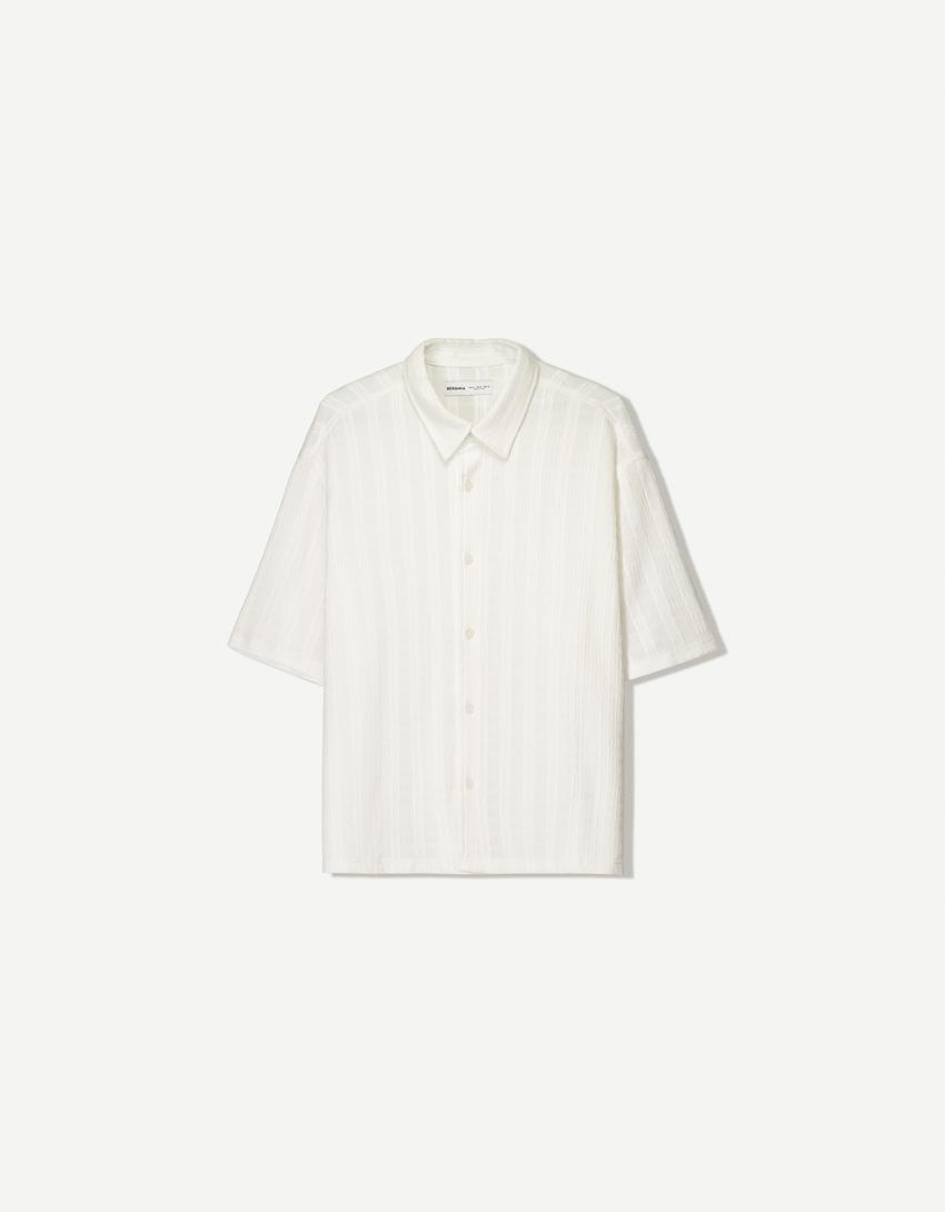Camisa manga corta boxy textura-Blanco roto-4