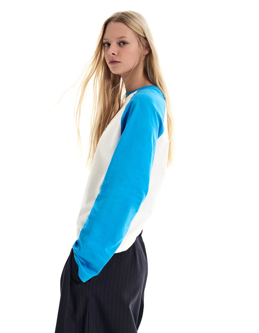 Contrast print long sleeve T-shirt-Off white