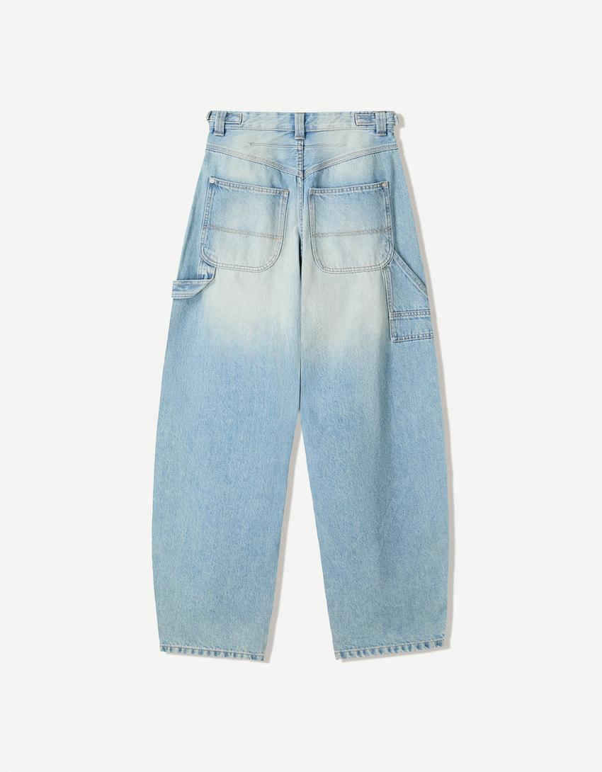 Adjustable balloon fit carpenter jeans-Light blue