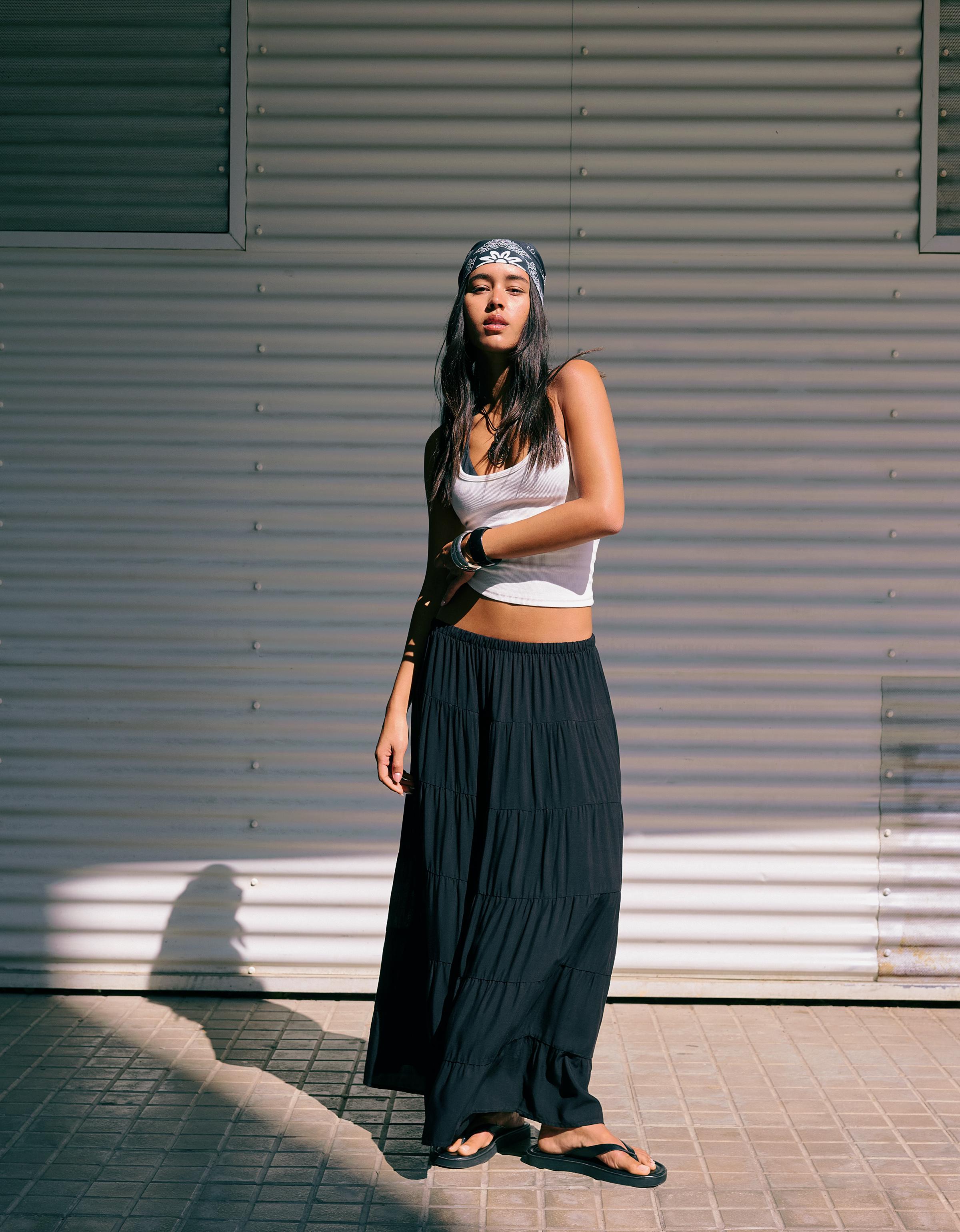 Thumbnail - Bershka Rustikaler Midirock Damen L Schwarz