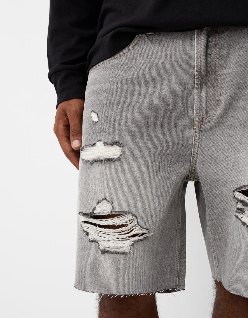 Bermuda denim slim rotos-Gris-4