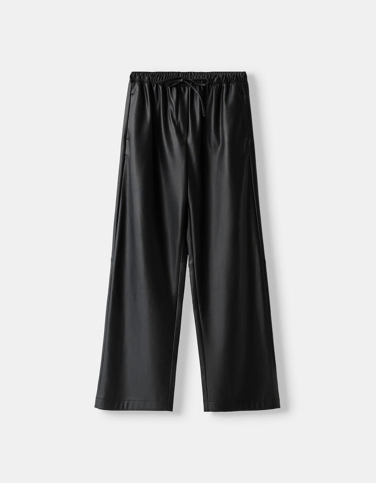 Faux leather wide-leg trousers