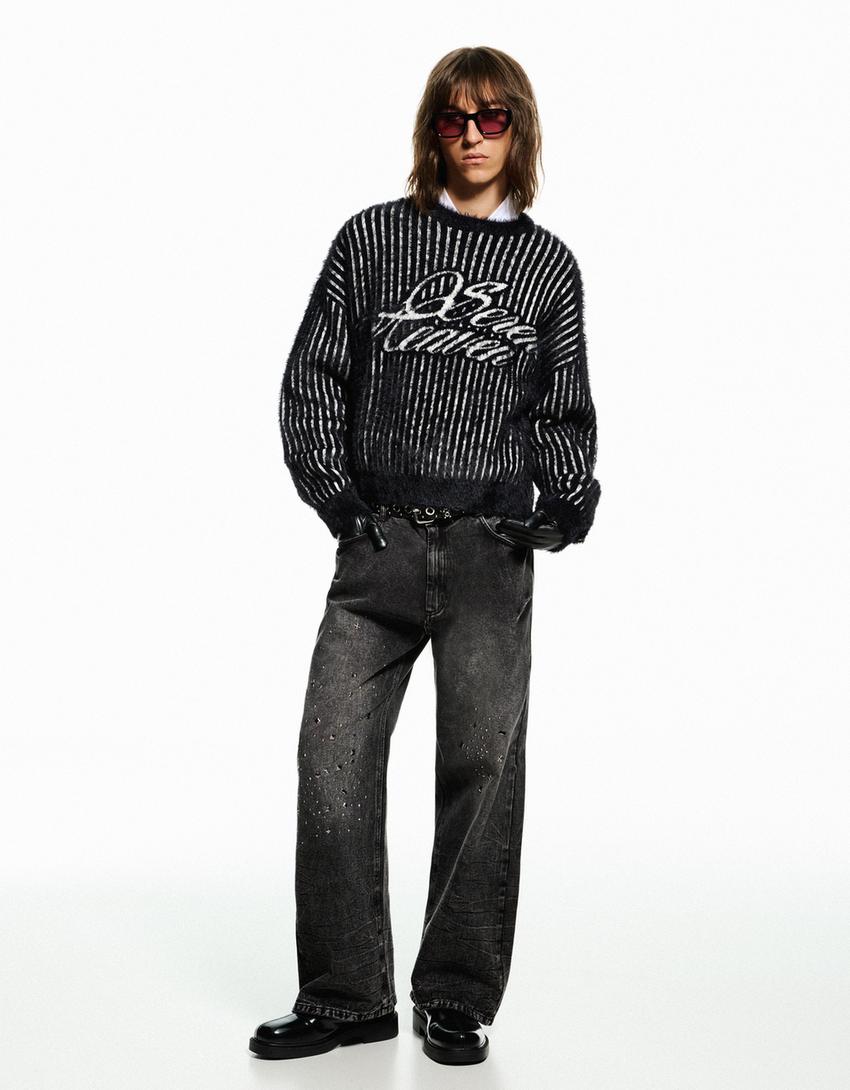 Pantalón flare tachas-Gris oscuro